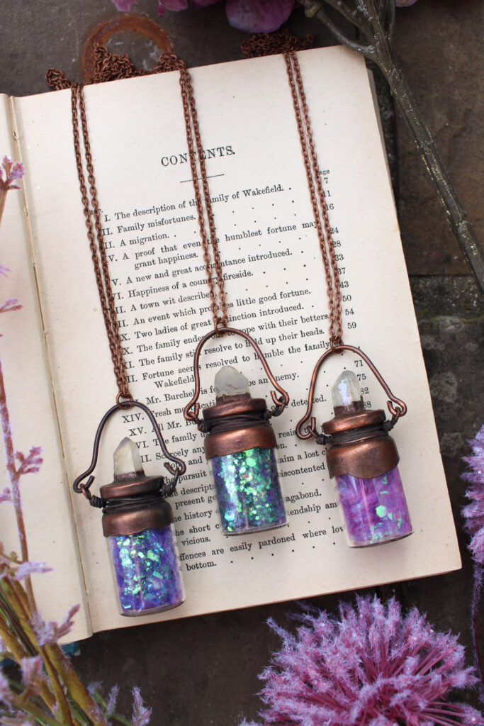 Fairy Glitter, Bottle Necklace, Sparkle Dust, Pink