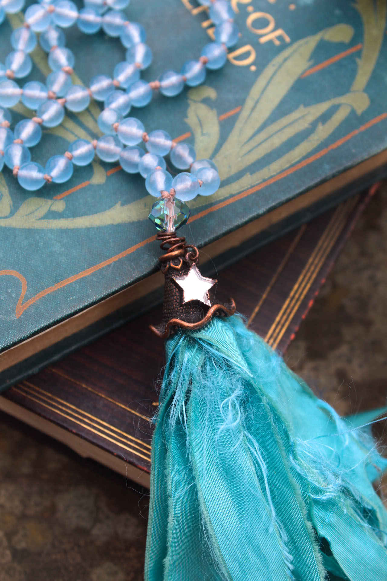 Aquamarine Mermaid Beaded Tassel Necklace in Serene Waters