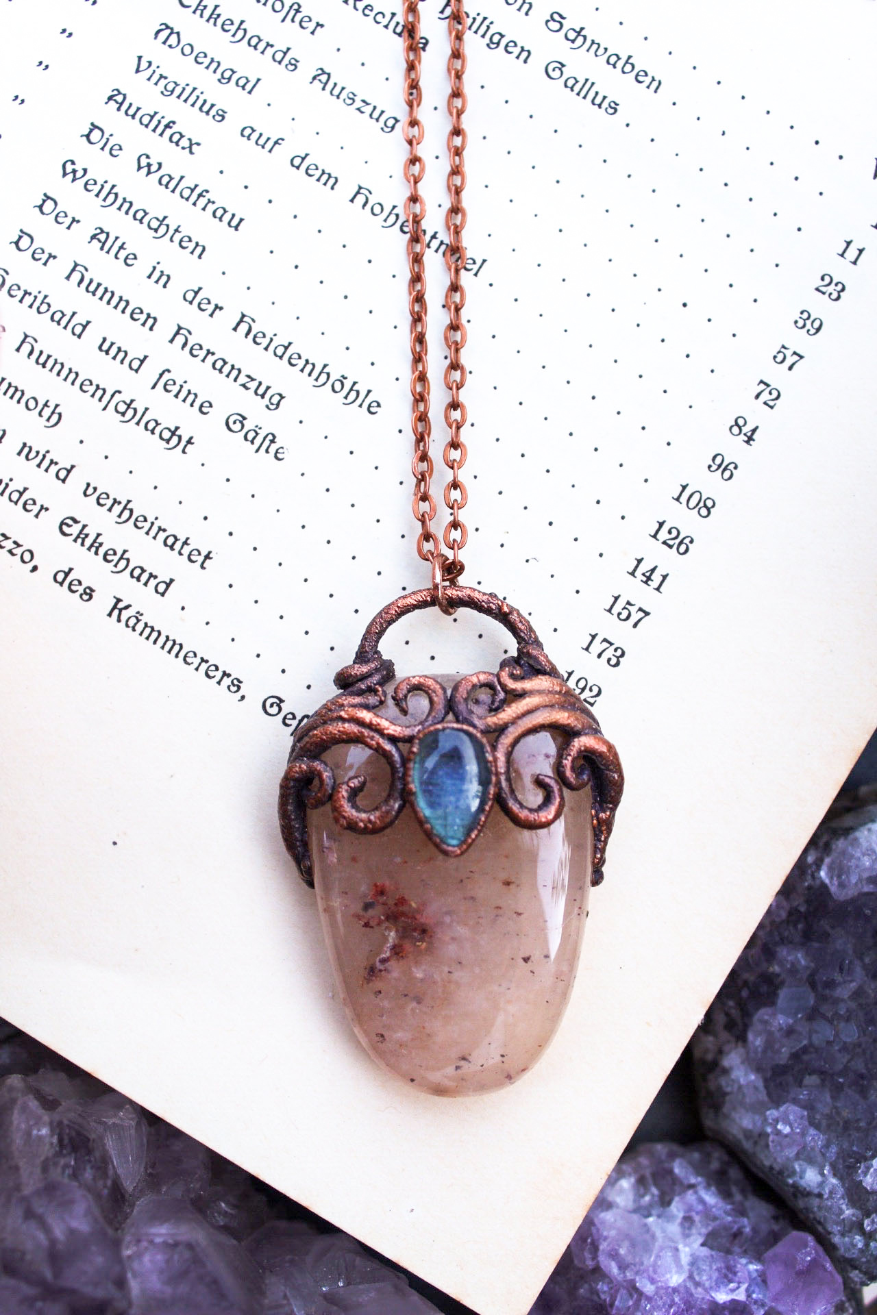 Crystal Jewelry By Amillia ✵ Mermaid Portal Necklace with Copper, Quartz + a Blue Labradorite Tear