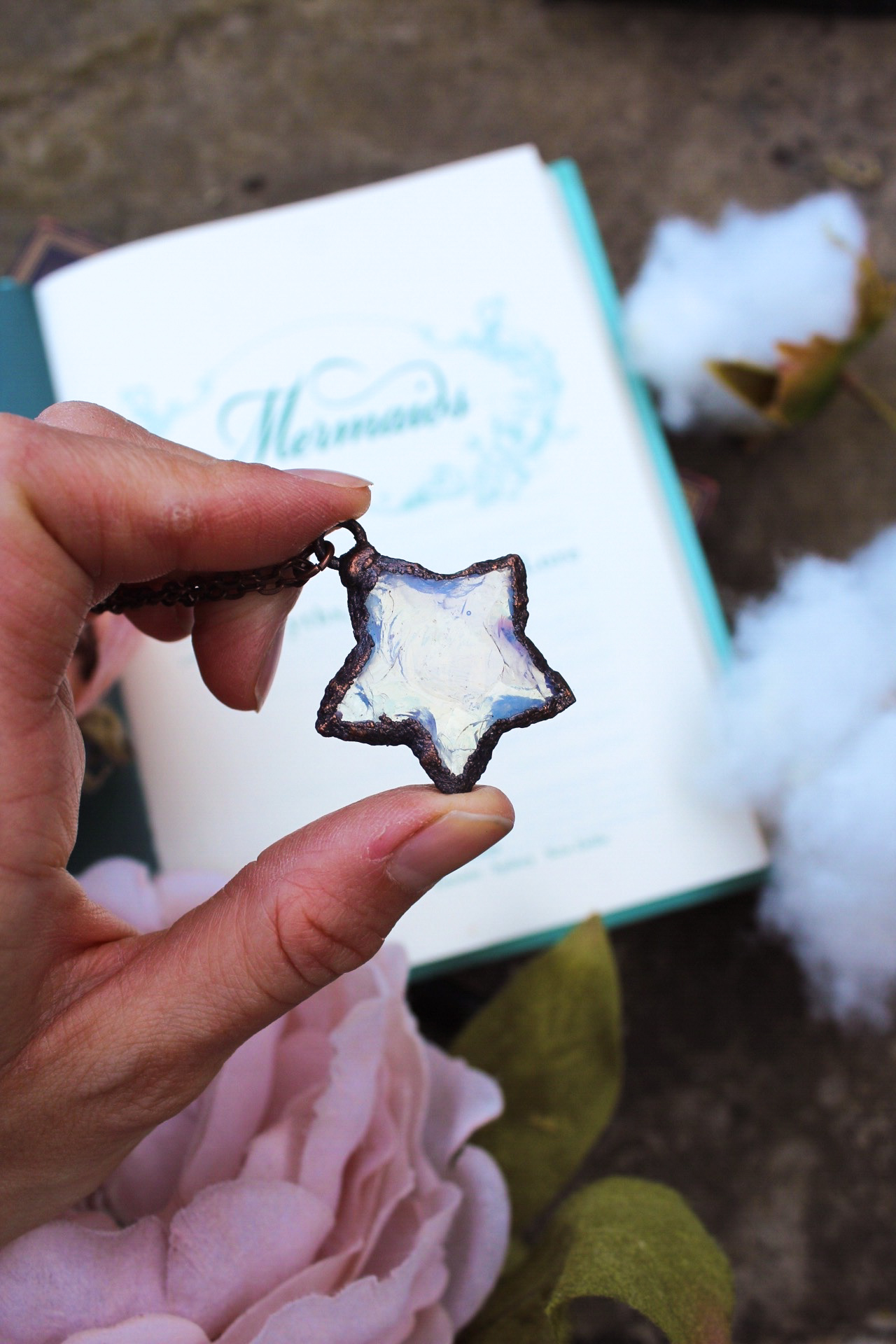 Opalite Star Shaped Necklace with Aged Copper