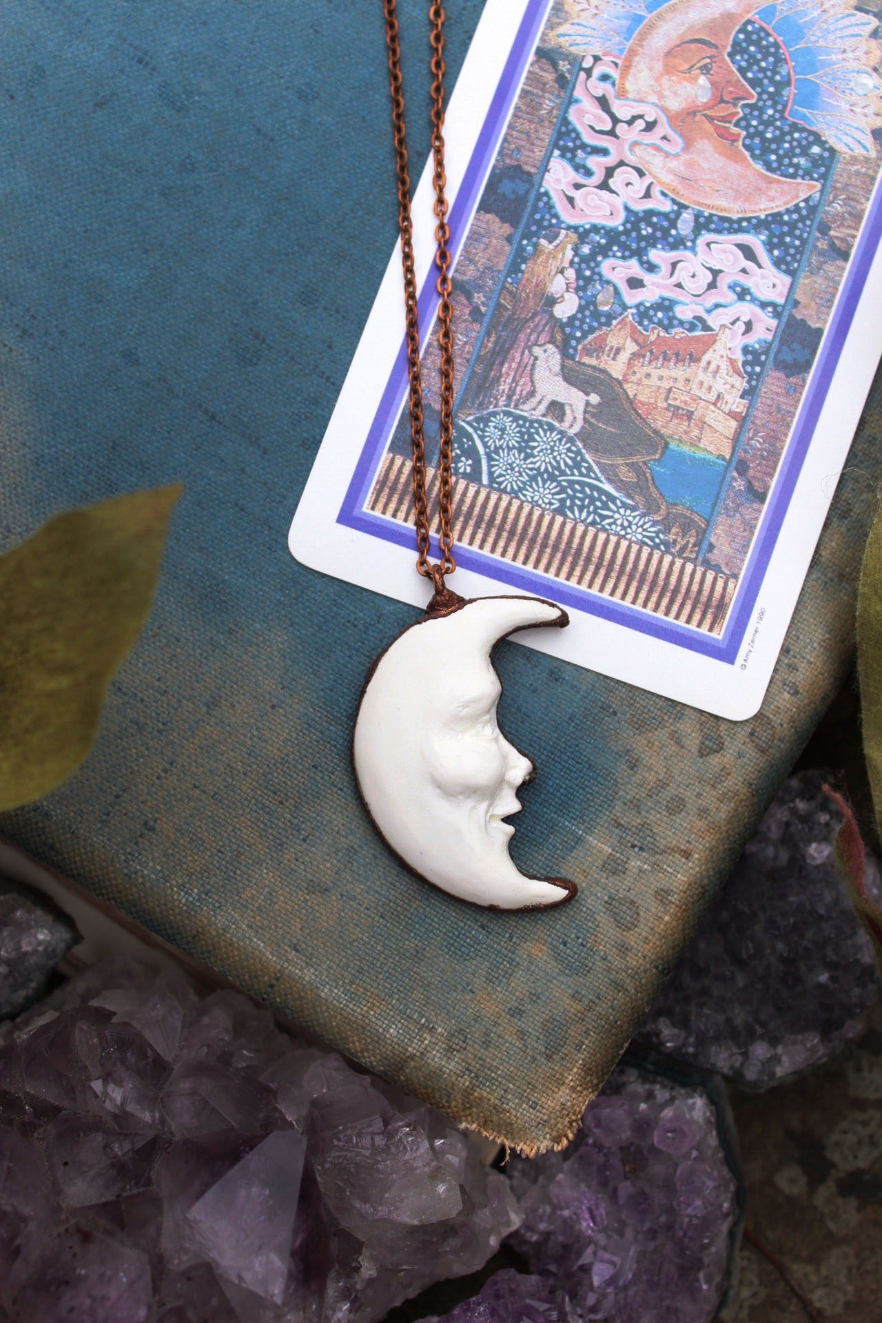Crescent moon necklace man in the moon