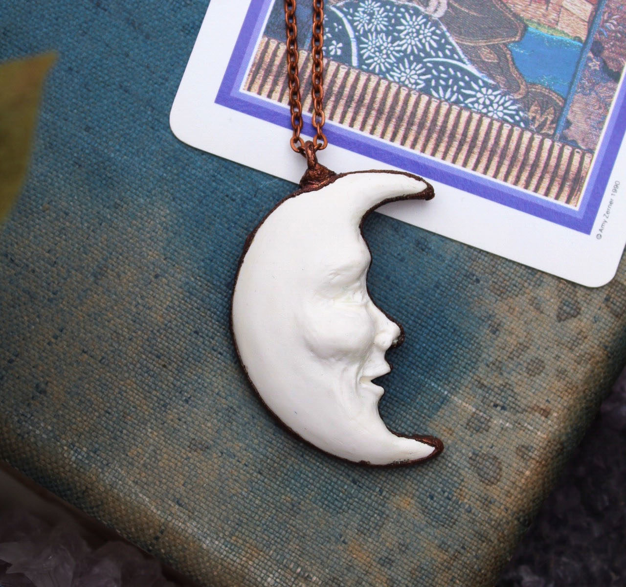 Crescent moon necklace man in the moon