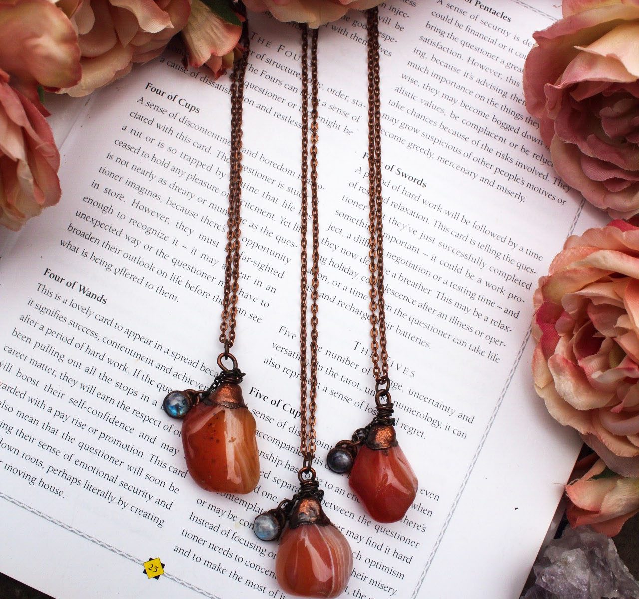 Apricot Agate Necklace with Rainbow Moonstone Charm