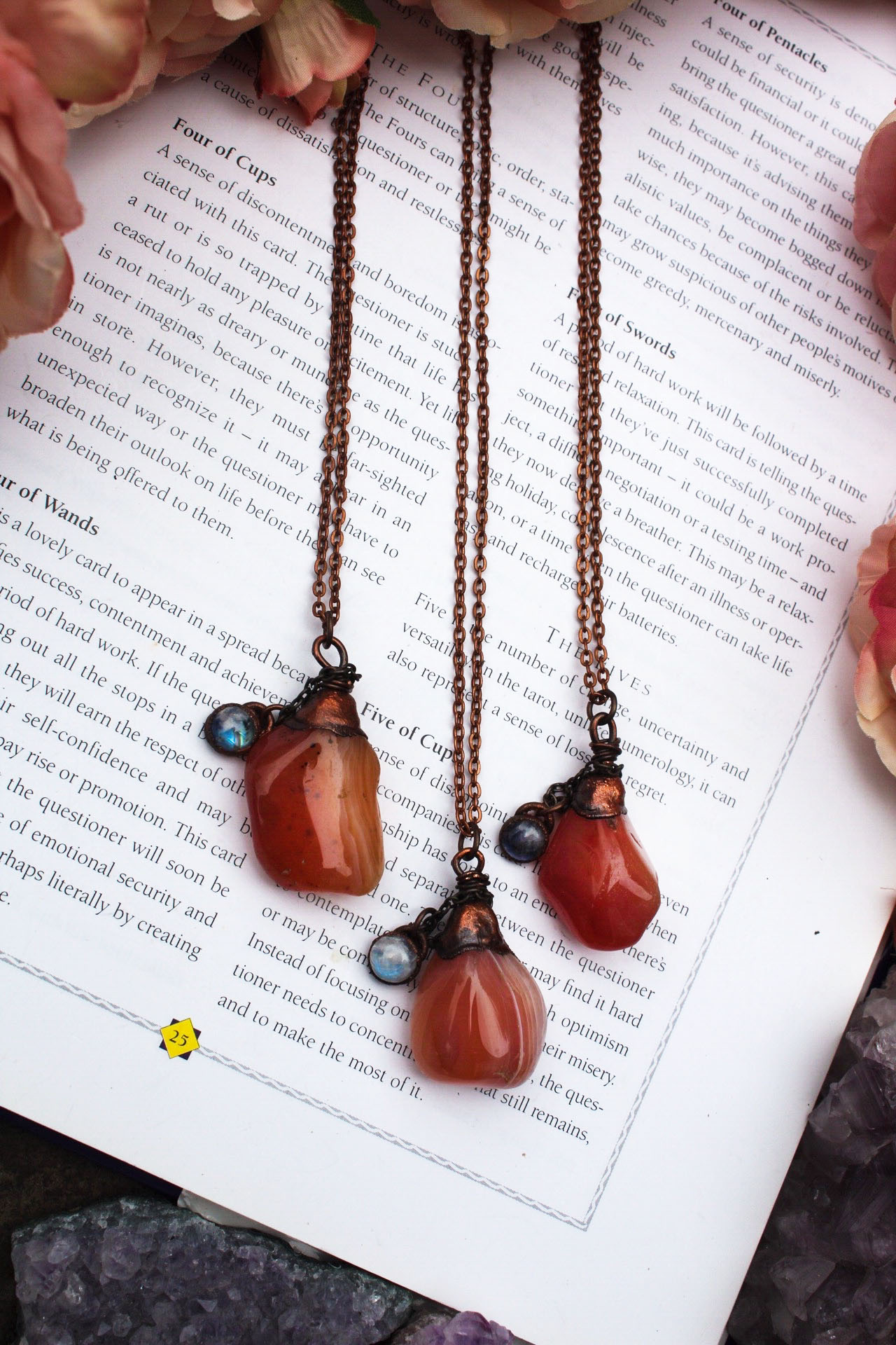 Apricot Agate Necklace with Rainbow Moonstone Charm