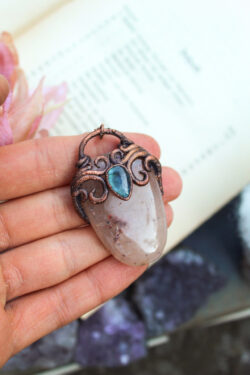 Lovely Mermaid Portal Necklace with Crystals Featuring Quartz, Aged Copper + a Blue Labradorite Tear