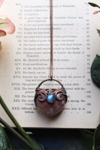 heart shaped blush blossom agate necklace with labradorite