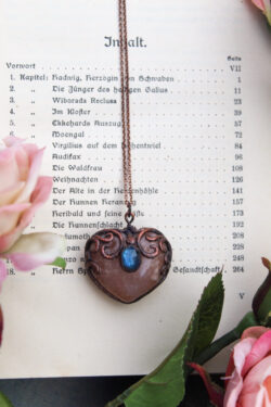 Blush Blossom Agate Heart Necklace with Blue Labradorite