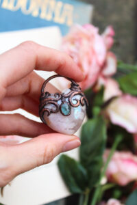 aura blossom agate heart necklace with blue tourmaline
