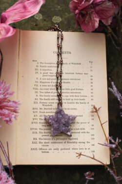 Raw Amethyst Star Necklace with Pearly Beaded Chain