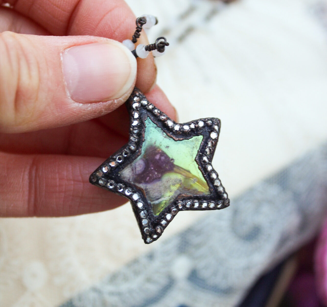 Rainbow Star Necklace with Aura Rose Quartz + Swarovski Crystals