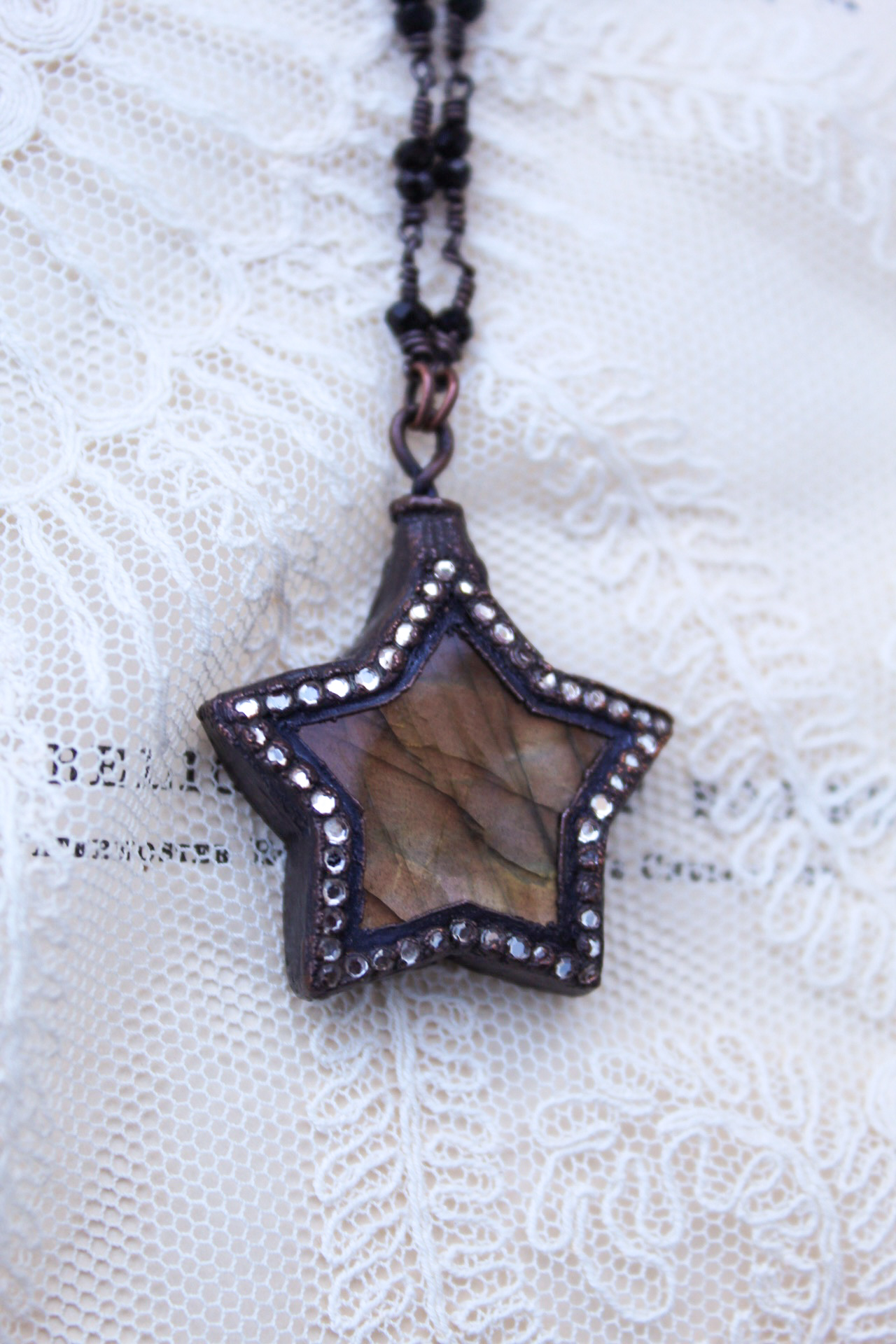 Amber Labradorite Star Necklace + Swarovski Crystals
