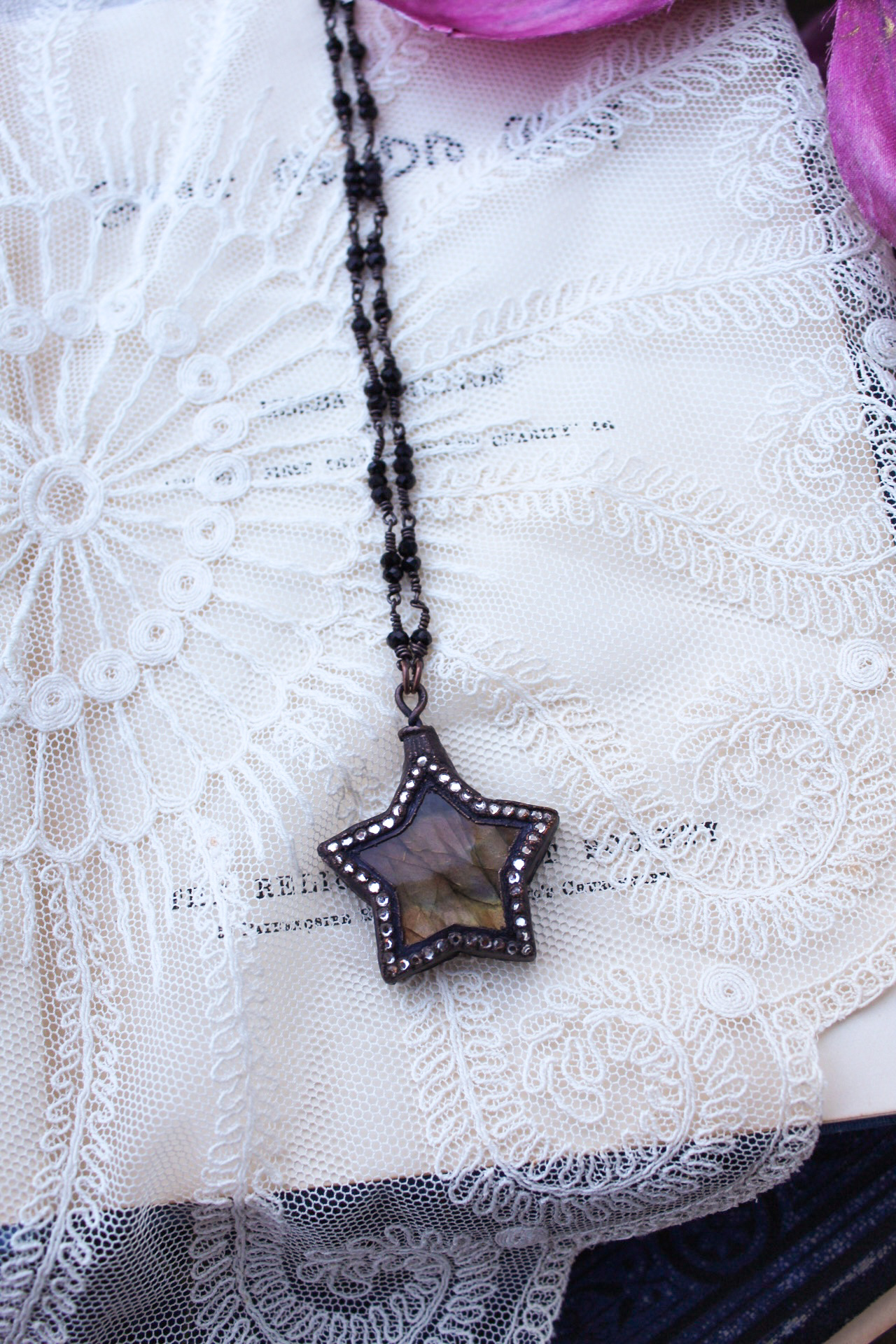 Amber Labradorite Star Necklace + Swarovski Crystals