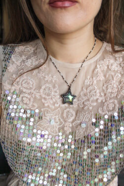 Rainbow Star Necklace with Aura Rose Quartz + Swarovski Crystals