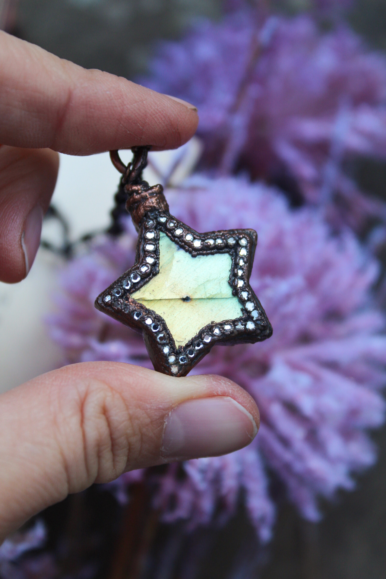 Green Labradorite Star Necklace + Swarovski Crystals