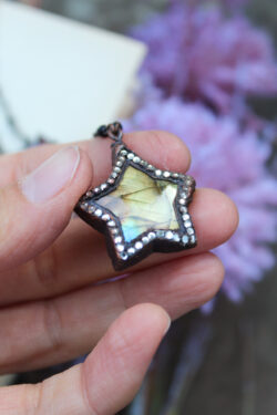 Gold and Blue Labradorite Star Necklace + Swarovski Crystals