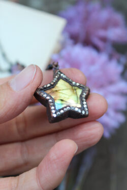 Gold and Blue Labradorite Star Necklace + Swarovski Crystals
