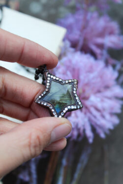 Gold and Blue Labradorite Star Necklace + Swarovski Crystals