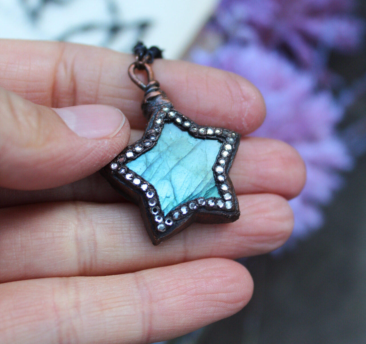 Ocean Blue Labradorite Star Necklace + Swarovski Crystals