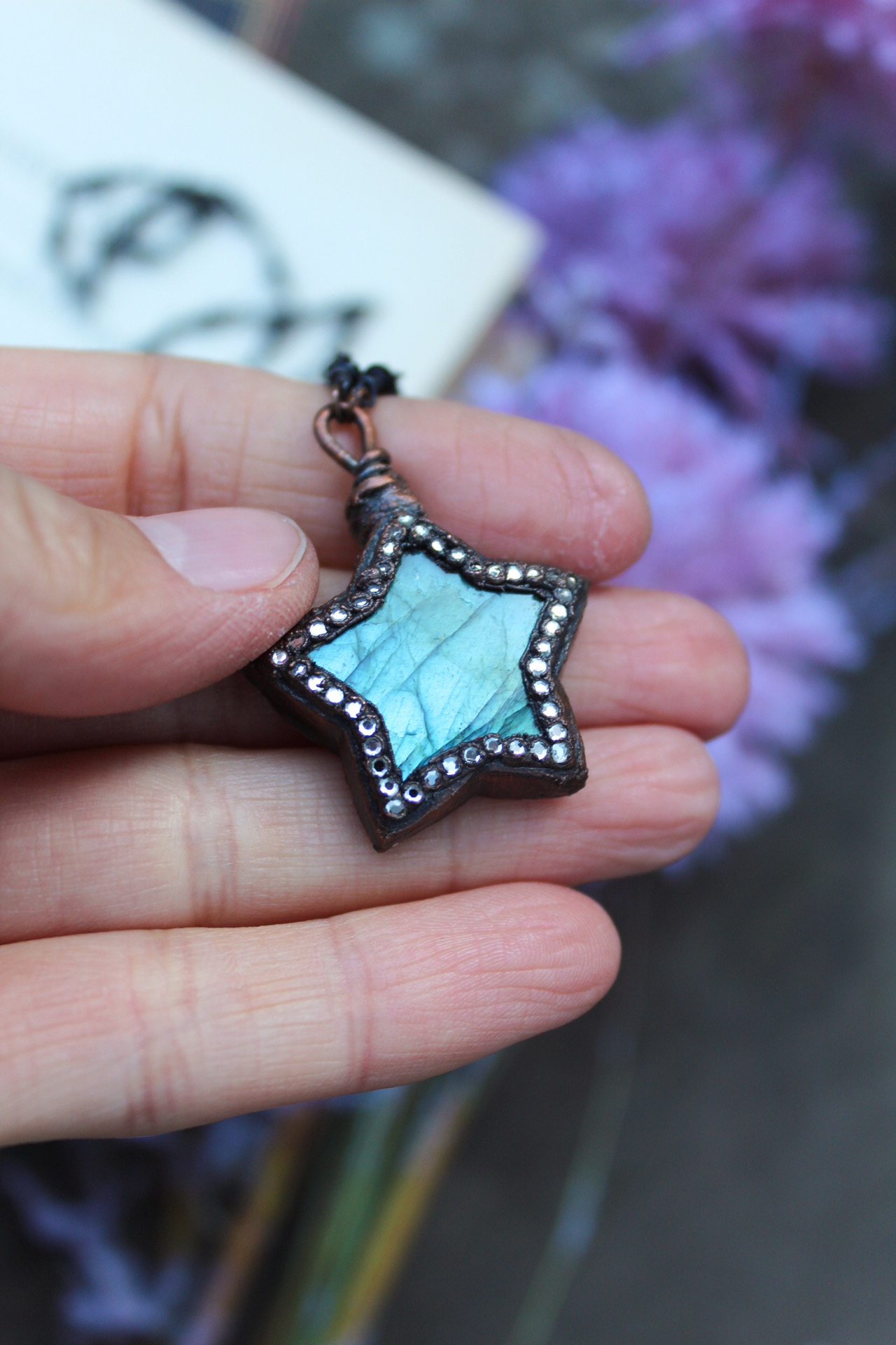 Ocean Blue Labradorite Star Necklace + Swarovski Crystals