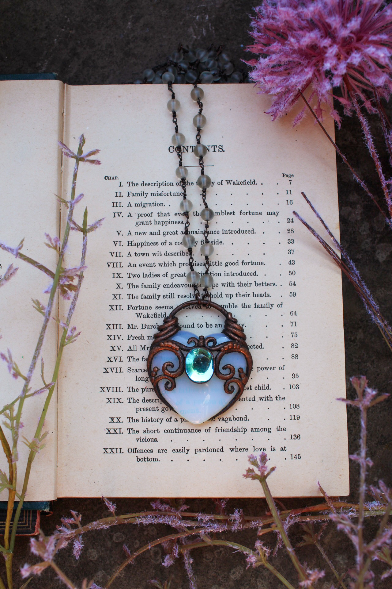 Large Opalite Heart Necklace with Angel Aura Quartz