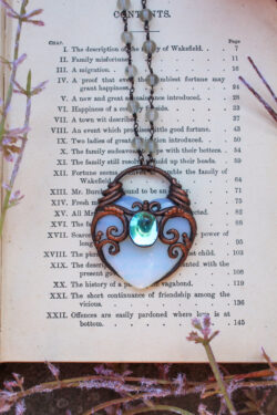 Large Opalite Heart Necklace with Angel Aura Quartz