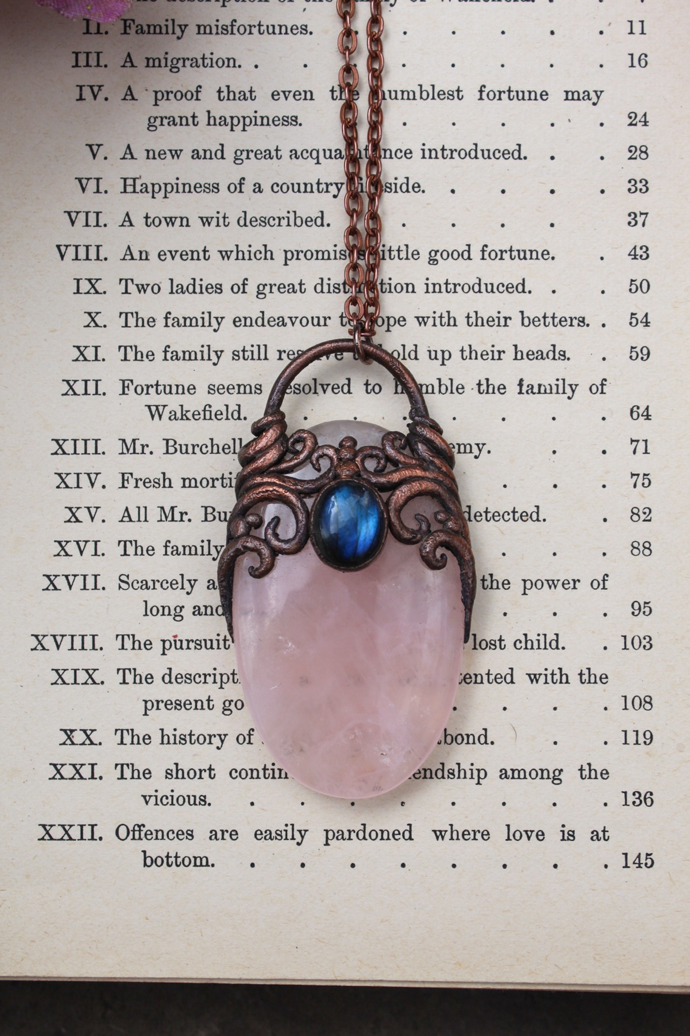 Rose Quartz and Dark Blue Labradorite Mermaid Portal Necklace