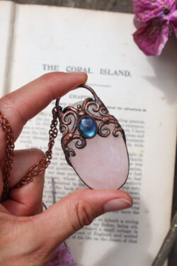 Rose Quartz and Deep Blue Labradorite Mermaid Portal Necklace