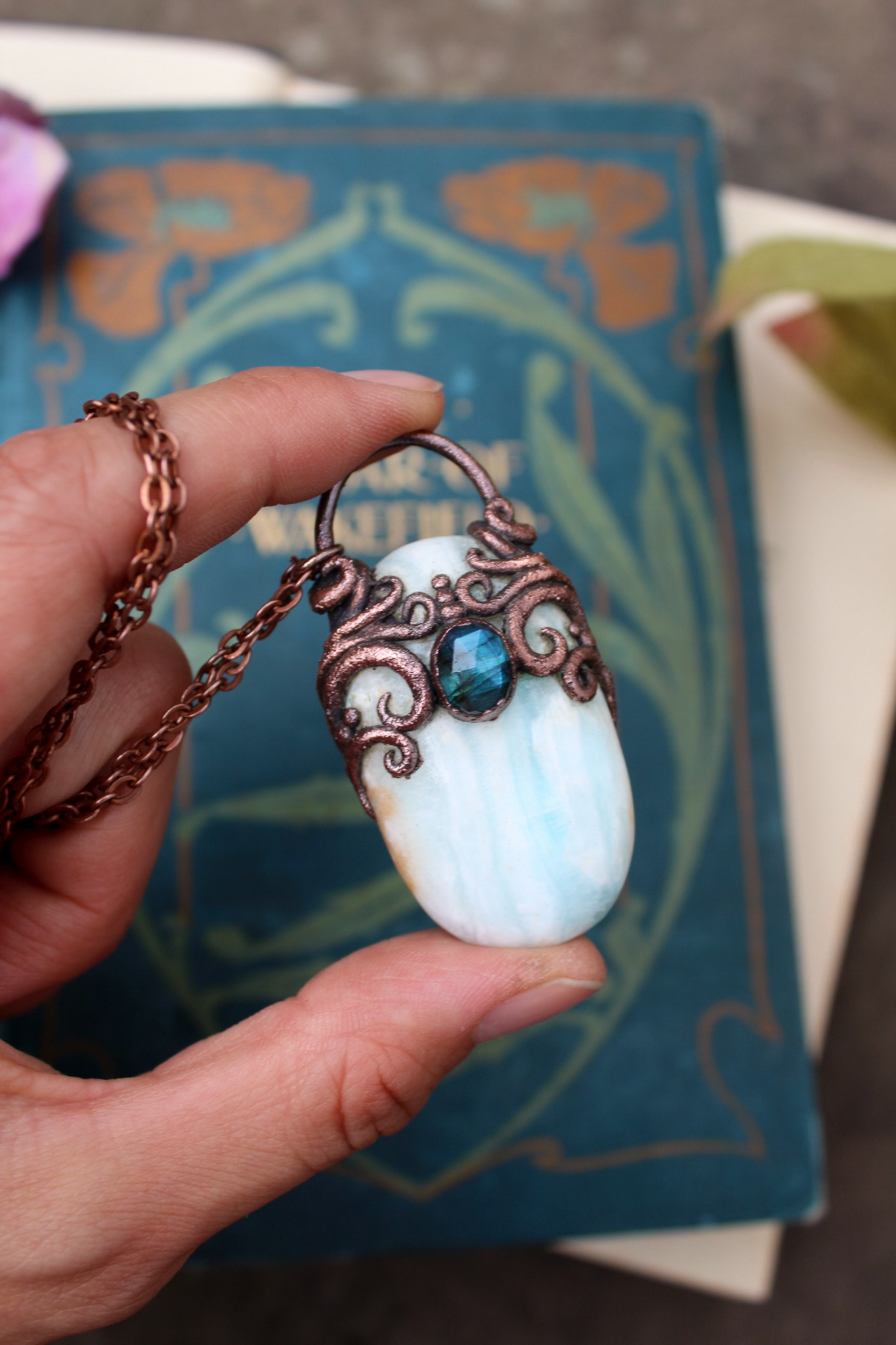Sea Crystal and Faceted Labradorite Mermaid Portal Necklace