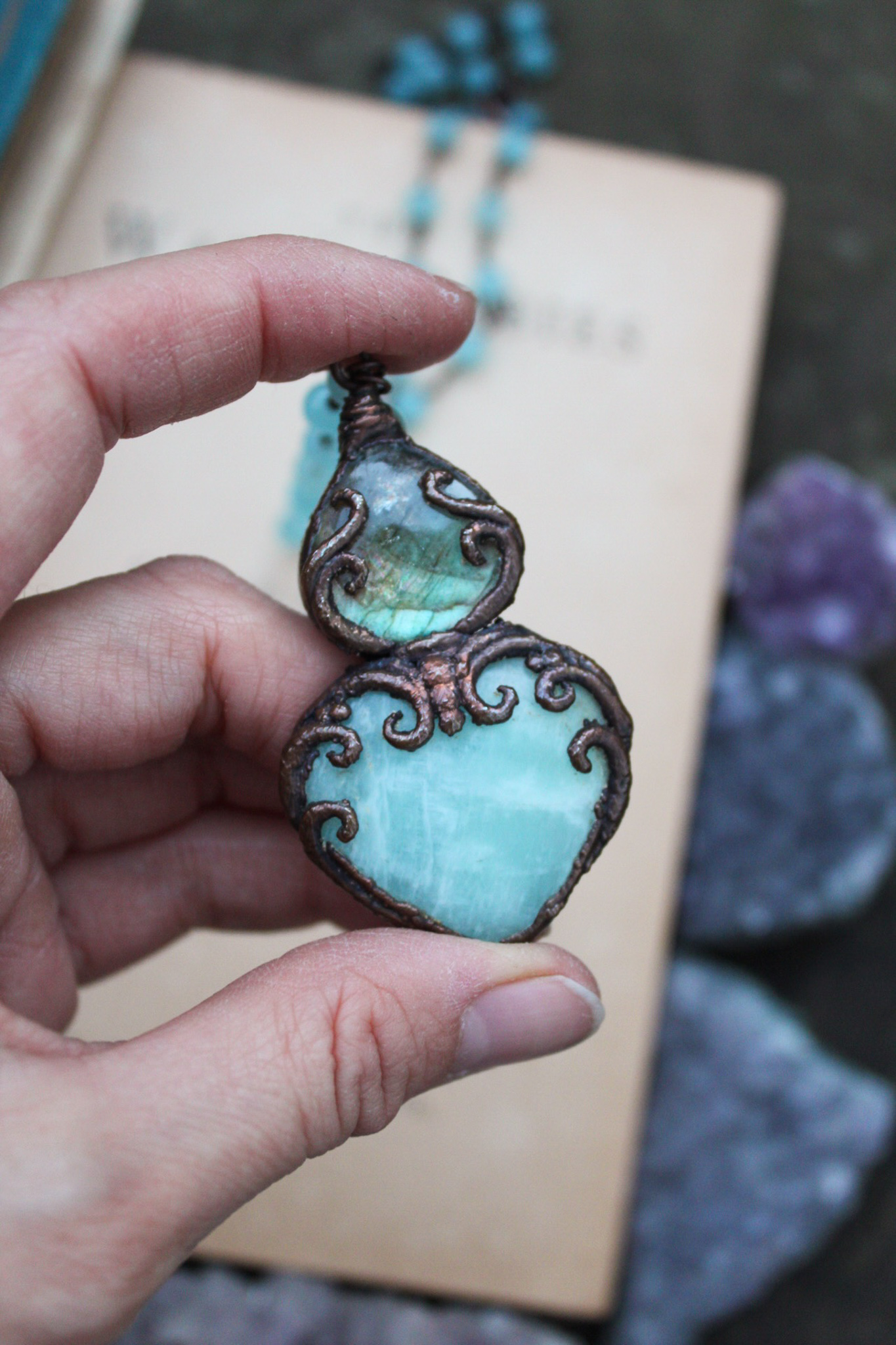 Jewel of Atlantis Necklace wit Labradorite, Amazonite & Blue Jade