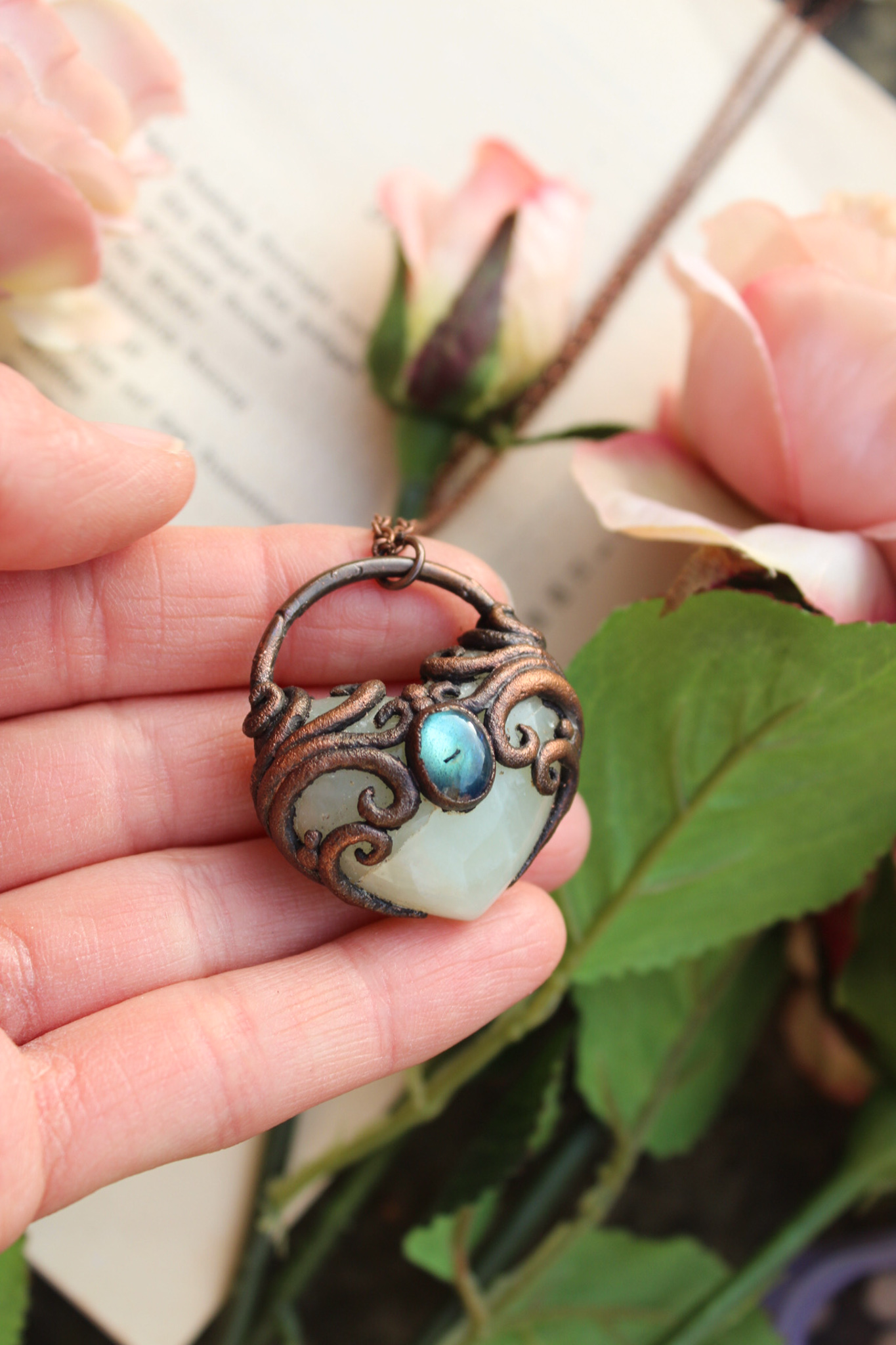 Once Upon a Love Story Heart Necklace with New Jade + Labradorite