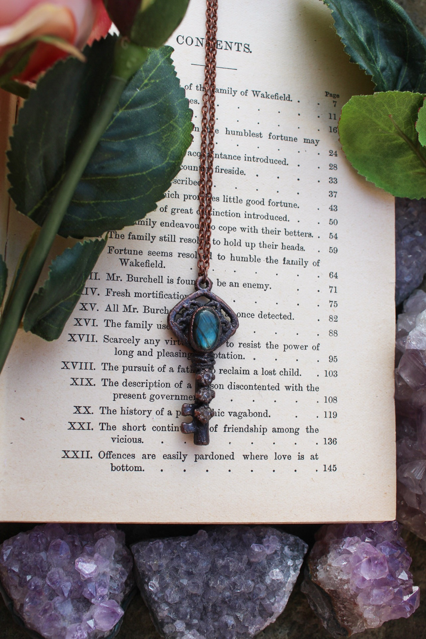 Aubrette ✮ Forest Fairy Key Necklace with Green Labradorite