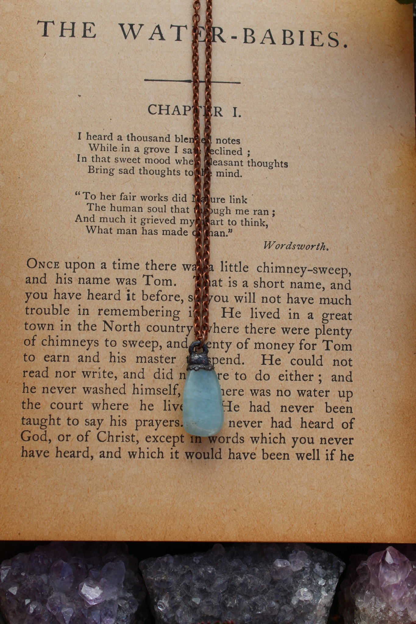 Little Ocean Droplet Necklace ✯ Aquamarine + Aged Copper
