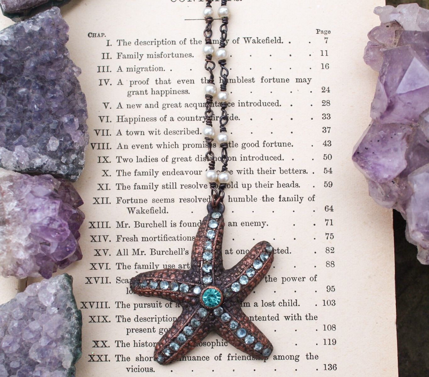 Kailani ✵ Pearly Starfish Pendant with Sparkly Blue Diamanté Details