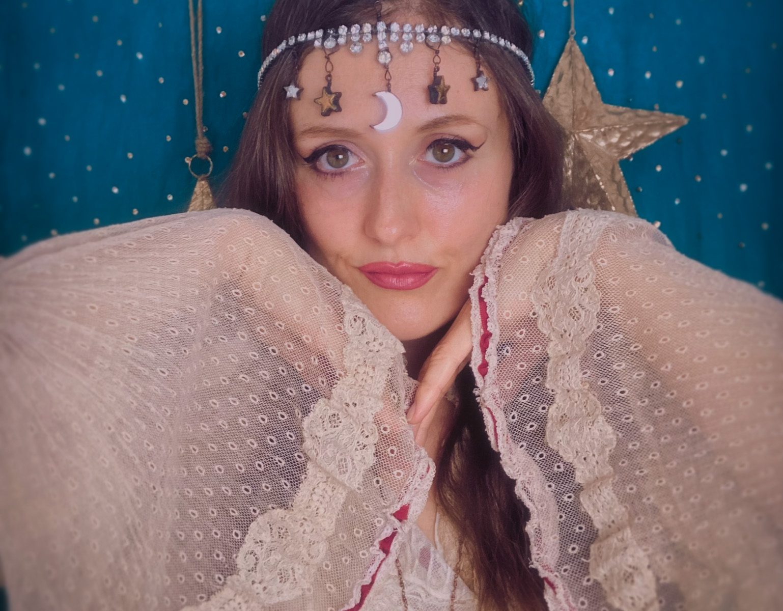 The Mystic Headpiece with Celestial Mirror Star Charms & Ceramic Gold Star Charms